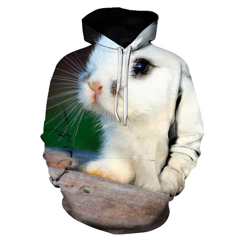 Venda quente novo coelho impressão 3d moletom com capuz masculino pulôver moda esportiva animal streetwear XXS-4XL