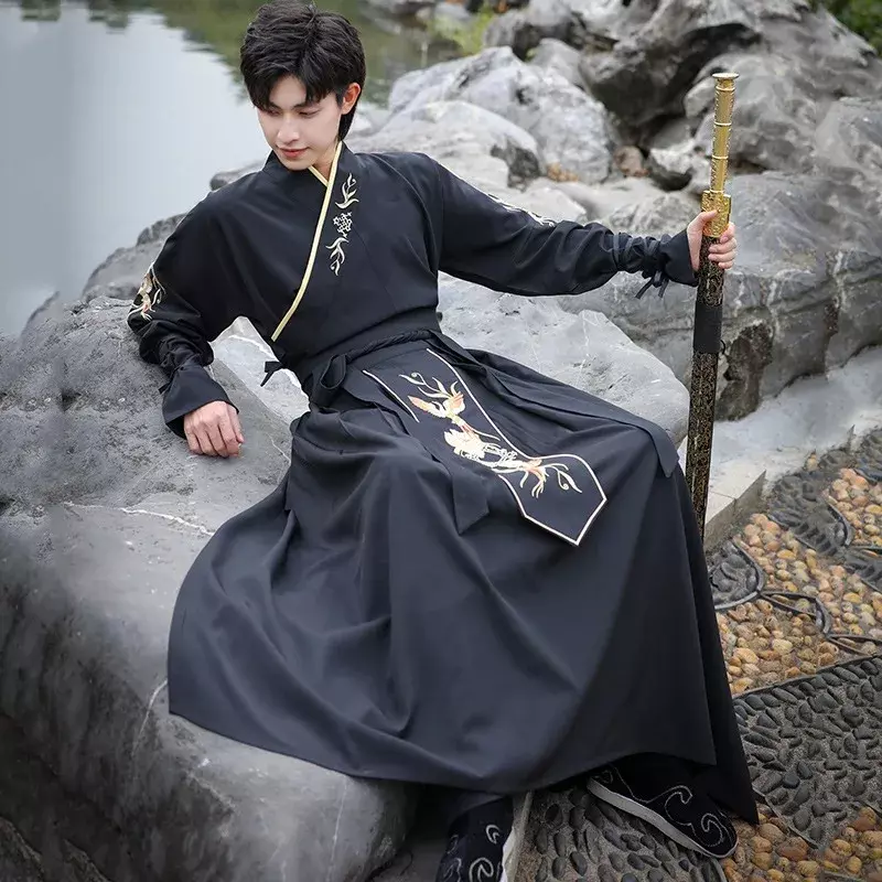 Warrior Hanfu For Men Chinese Traditional Ethnicstyle Phoenix Embroidery Japanese Samurai Party Cosplay Swordsman Costume