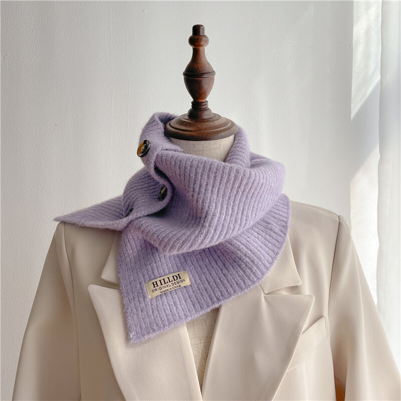 2022 Warm Winter Knitted Neck Women Scarf Fashion Design Striped Solid Woolen Yarn Magic Ring Scarves Cashmere Bufanda Muffler