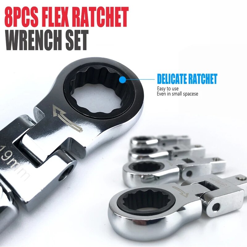 Portable Ratchet Wrench 72 Gear Shaking Head Interchangeable Combination Set Rotatable 180 °Removable Flexible Torque Spanner