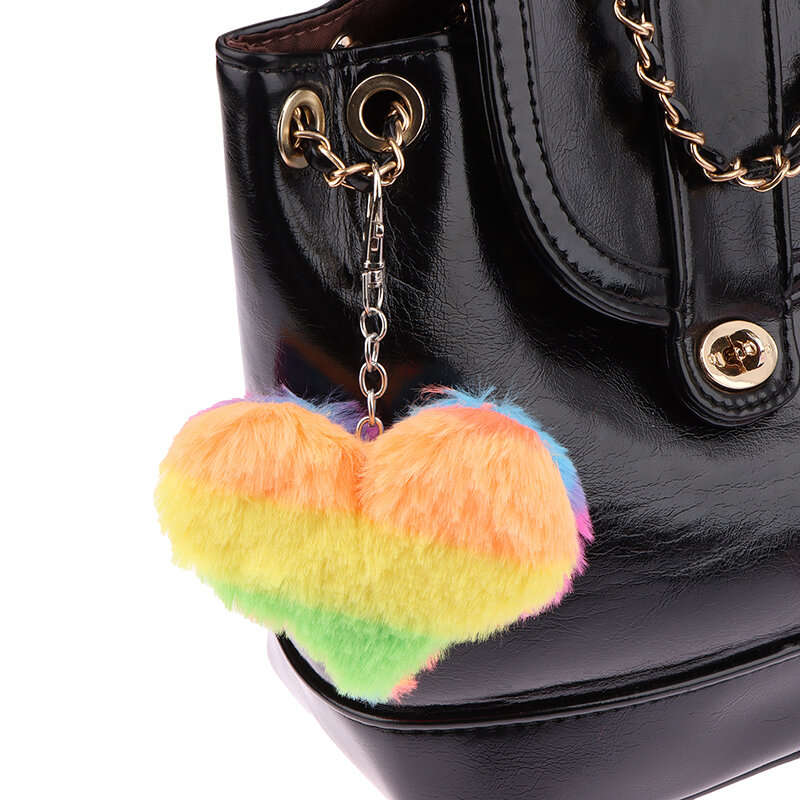 Cute Butterfly Plush Chaveiro Pingente de coração do arco-íris Star Key Ring Mochila Decoração do carro Acessórios para bolsa