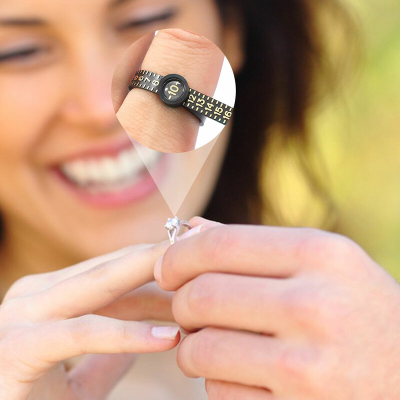 Pierścień Sizer linijka 1-17 US pierścienie rozmiar narzędzie do pomiaru rozmiaru palca z powiększonymi narzędziami do pomiaru pierścienia okiennego.