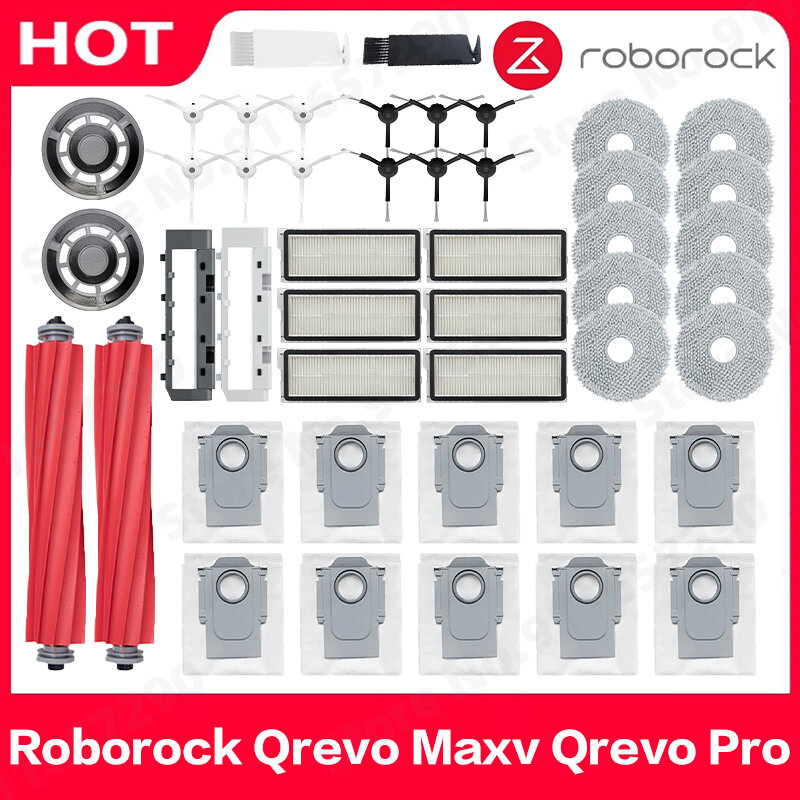 Запчасти для пылесоса Roborock Qrevo Maxv Qrevo Pro, основная боковая щетка, фильтр НЕРА, насадка на швабру, держатель, мешок для пыли, аксессуары