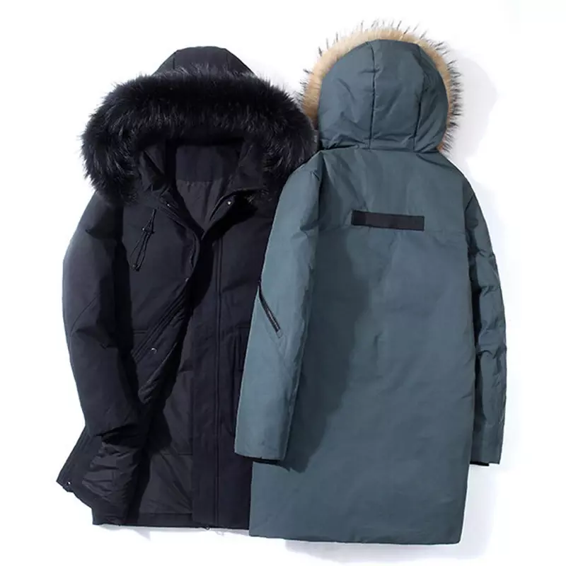 남성용 따뜻한 방풍 두꺼운 롱 다운 재킷, 후드 모피 칼라, 방수 퍼퍼 재킷, 하이 퀄리티 파카, 남성 패션, 겨울