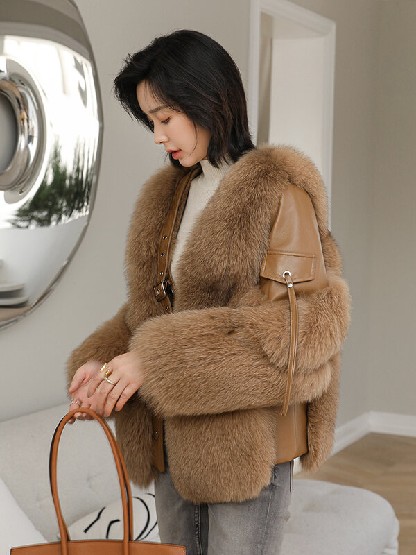 Natural Fox Fur Coat Women High-end Real Sheepskin Splice Warm Fur Jacket Female Short 2023 New Luxury Fox Furs Coats Lady