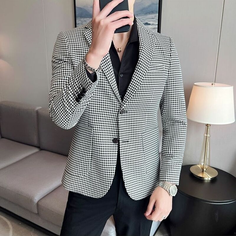 Trendy brand new houndstooth suit jacket men's 2022 spring and autumn light and handsome casual suit jacket men's trend
