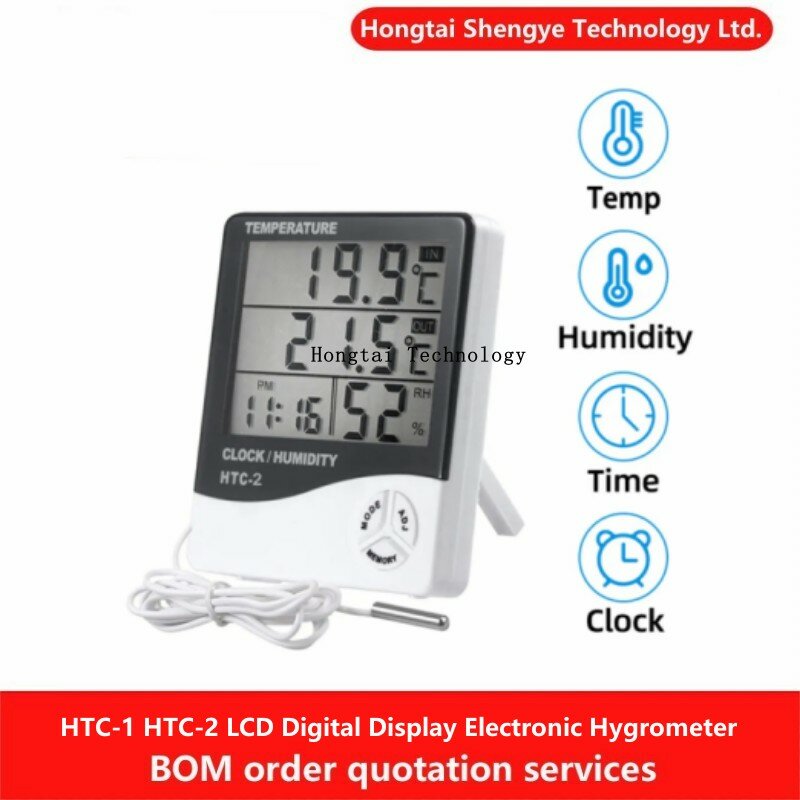 Higrómetro electrónico Digital para el hogar, higrómetro eléctrico inteligente con pantalla LCD, HTC-1, estación meteorológica, reloj, termómetro para exteriores