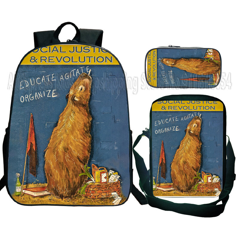 My Spirit Animal Cartoon Backpack for Children, Capybara Primary School Schoolbag, Anime Mochila de alta qualidade, saco impermeável, 3 peças