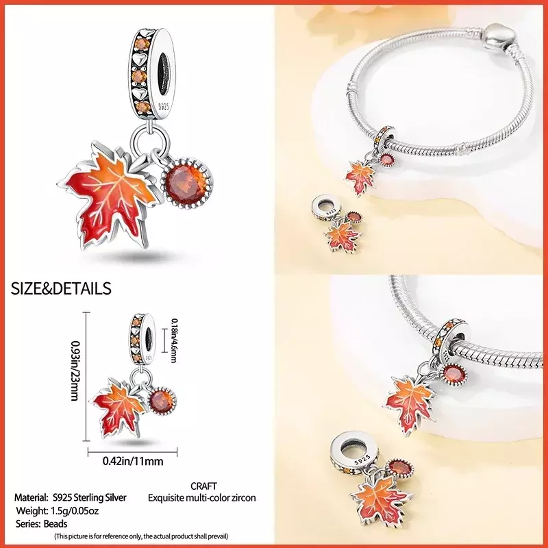 925 Sterling Silver Fashion Squirrel Maple Leaf Autumn Series Charms Beads Fit Pandora Original Bracelets DIY Jewelry Making