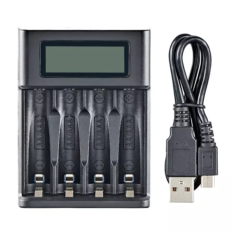 Carregador USB com display LCD para bateria recarregável, indicador, 4 slots, NI-MH, NI-CD, AA, AAA, 1.2V