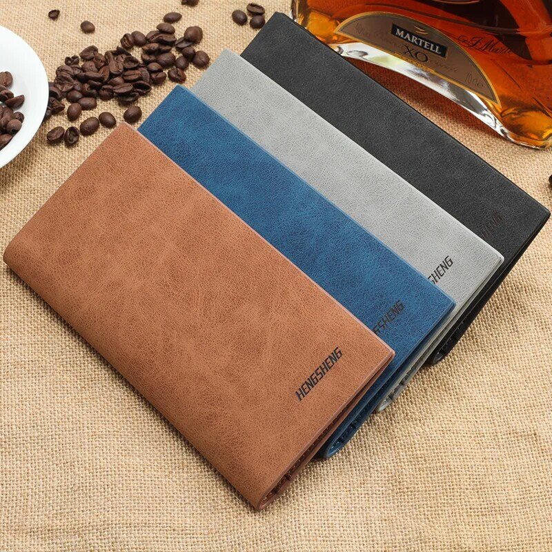 Long Men's Wallet, Thin Vintage Frosted Soft Leather Billfold, Men's Personalized Fashion Student Ticket Holder Moneybag