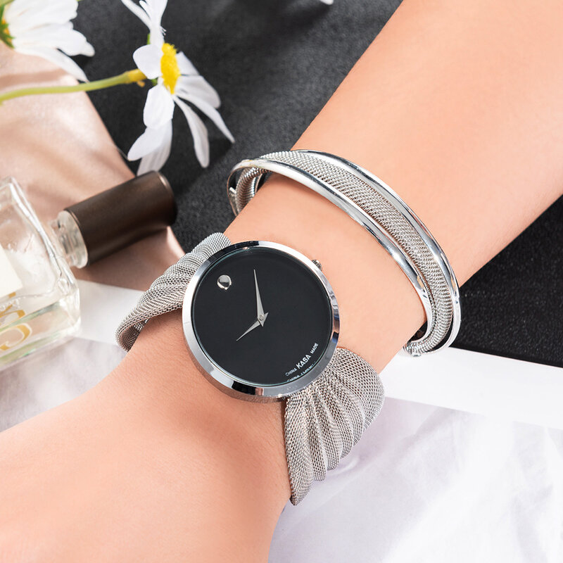 Mode Eenvoudige Horloge Met Armband Set Voor Vrouwen Mesh Riem Luxe Armbanden Quartz Horloge Gift Box Voor Vrouwen Dames Drop verzending