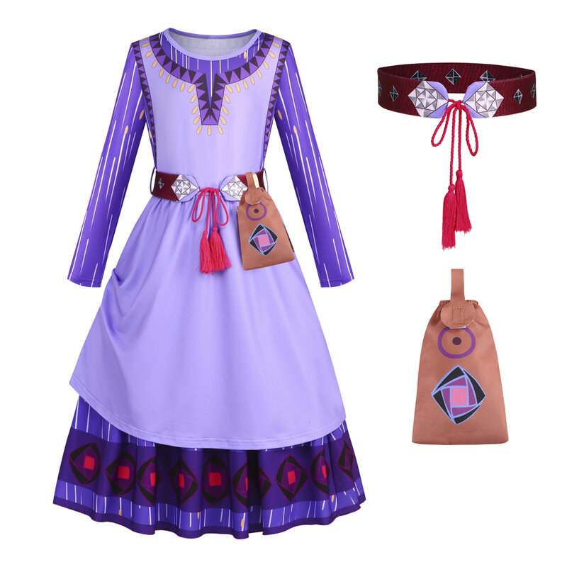 Asha Cosplay Dress Children Princess Theme Party Disguise Costume Fantasy Fairy Clothes Kids Anime Role Playing Elegant Gown