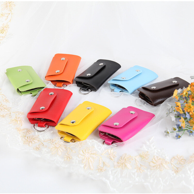 New PU Leather Key Cover Wallet Business Gift Fashion Leather Key Chain Men Women Car Key Strap Waist Wallet Keychains Keyrings