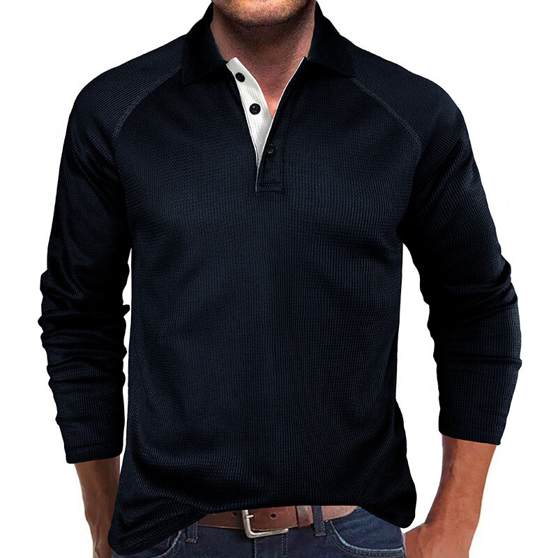 Koszulka polo Jesienno-zimowa męska koszulka z długim rękawem Męska koszulka polo z klapami waflowymi GD-BC