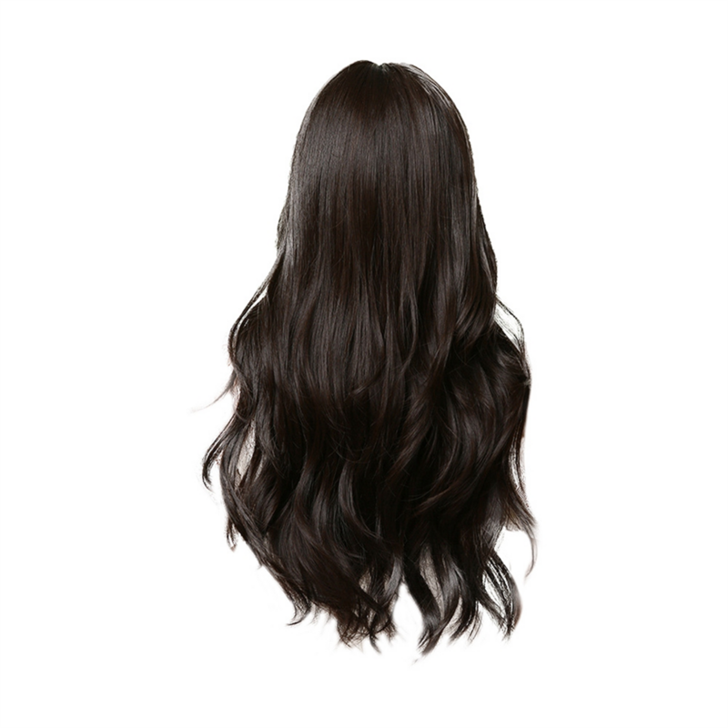 Long Brown Wigs with Bangs Wave Synthetic Wigs for Women Chemical Fiber Curly Hair with Bangs