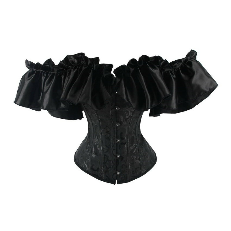 Espartilho preto vestido saia definir fora do ombro sexy espartilhos overbust com saia gothique feminino mais tamanho burlesque espartilho vitoriano