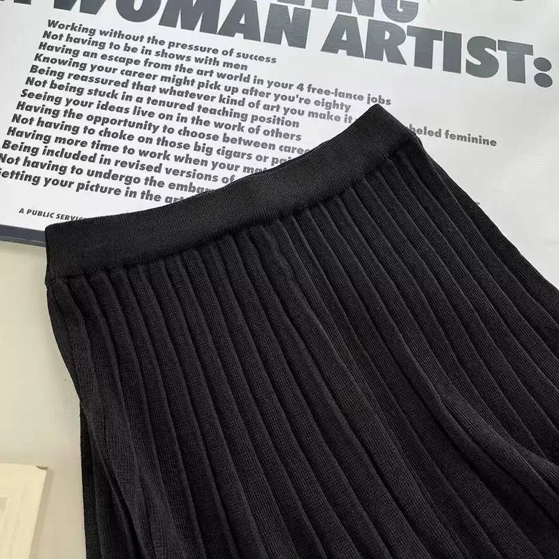 Gaun wanita musim gugur 2023 baru Chic Fashion Joker dua warna lipit rajut rok Mini Retro pinggang elastis rok Mujer