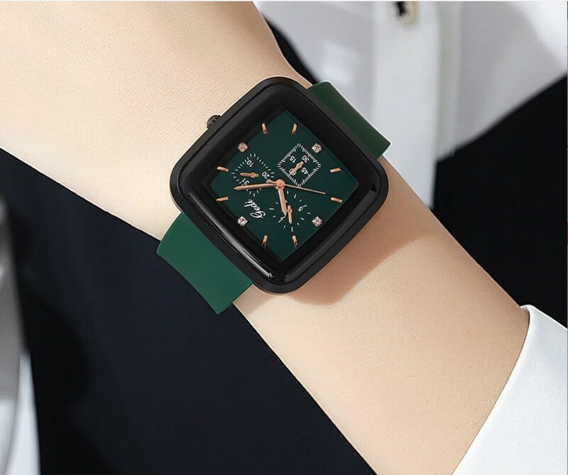 Kwadratowy prosty silikonowy zegarek kwarcowy z dużą tarczą