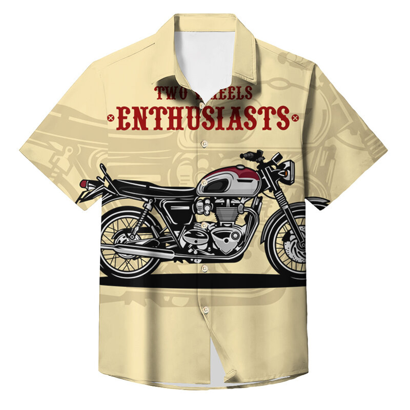 Koszula w stylu vintage Męskie topy z krótkim rękawem 3d Wzory motocyklowe Casual Nowa koszula Letni guzik Luźna odzież Plus Size Koszule męskie