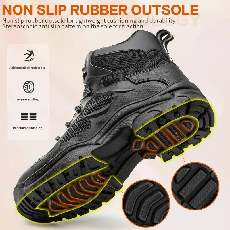 Zapatos de seguridad con botón giratorio para hombre, zapatillas de trabajo indestructibles, zapatos protectores a prueba de perforaciones, botas de trabajo con punta de acero