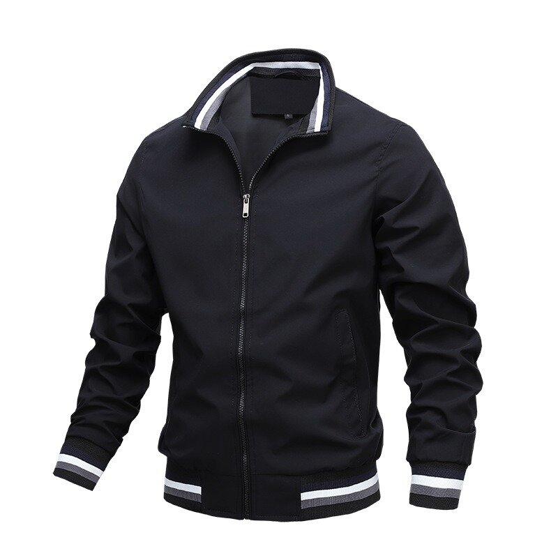 Jaqueta masculina com zíper gola Stand, jaqueta bomber impermeável, casaco esportivo ao ar livre, blusão casual, outono e inverno