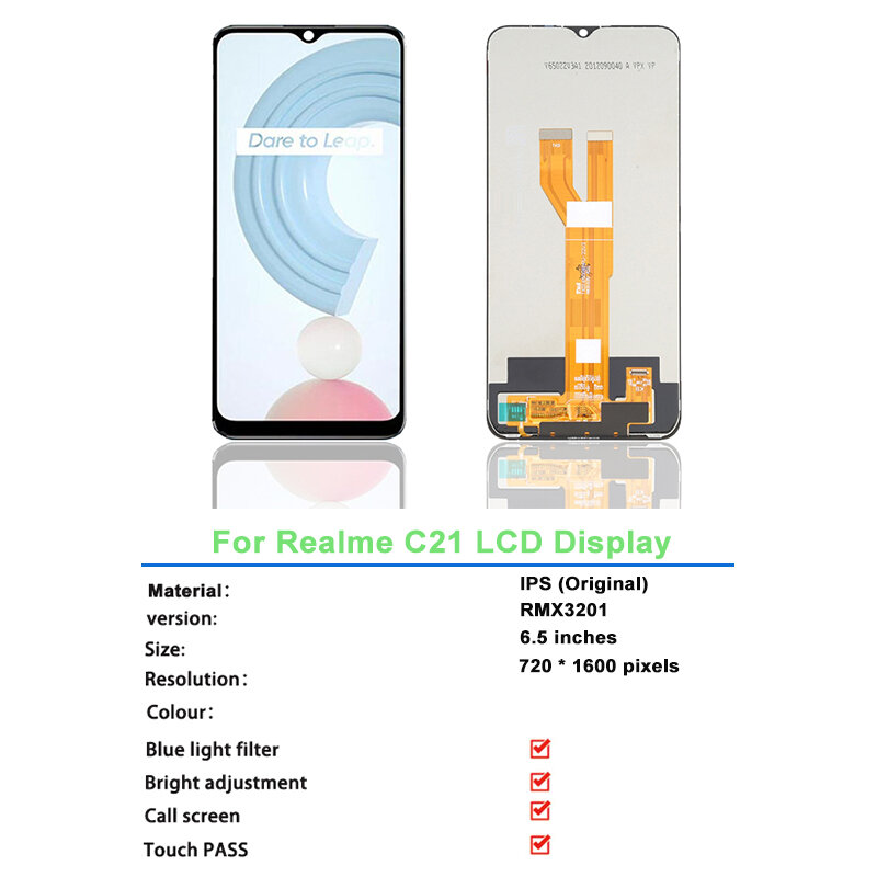 6.5 "Display originale per Realme C21 RMX3201 schermo LCD Touch digitalizzatore assemblaggio per Realme C11 2021 C20 RMX3063 RMX3061 Display