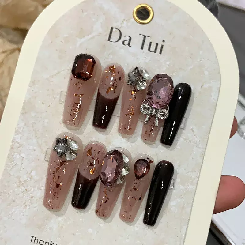 10pcs ballet red fake nails with glue luxury industry croxing sweet cool hot girls y2k press on nails long full cover false nail