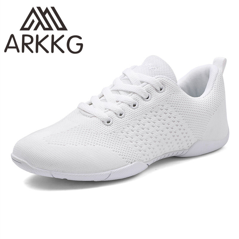 ARKKG-Flying Weave Cheerleading Sapatos de dança para crianças, Tênis brancos respiráveis para meninas, Tênis de treinamento de torcida para mulheres