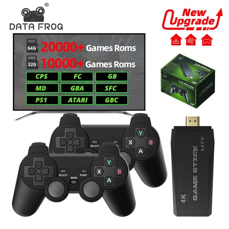 DATA FROG Retro Video Game Console 2.4G Console Jogo Sem Fio Vara 4k 10000 Jogos Portátil Dendy Game Console para TV 20000 Jogo