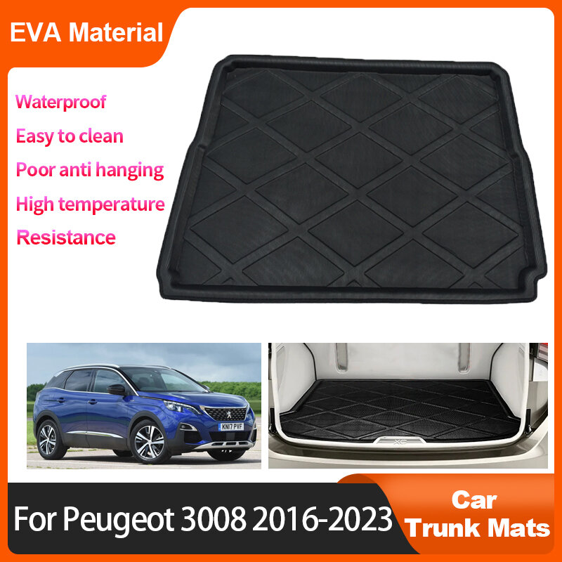 Car Trunk Mats For Peugeot 3008 2016 2017 2018 2019 2020 2021 2022 2023 Waterproof Protective Storage Pad Carpet Auto Accessorie