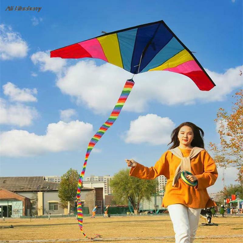 Large Colorful Prairie Kite Flying Toys For Children Kites Handle Line Outdoor Sports Kites Nylon Professional Kites