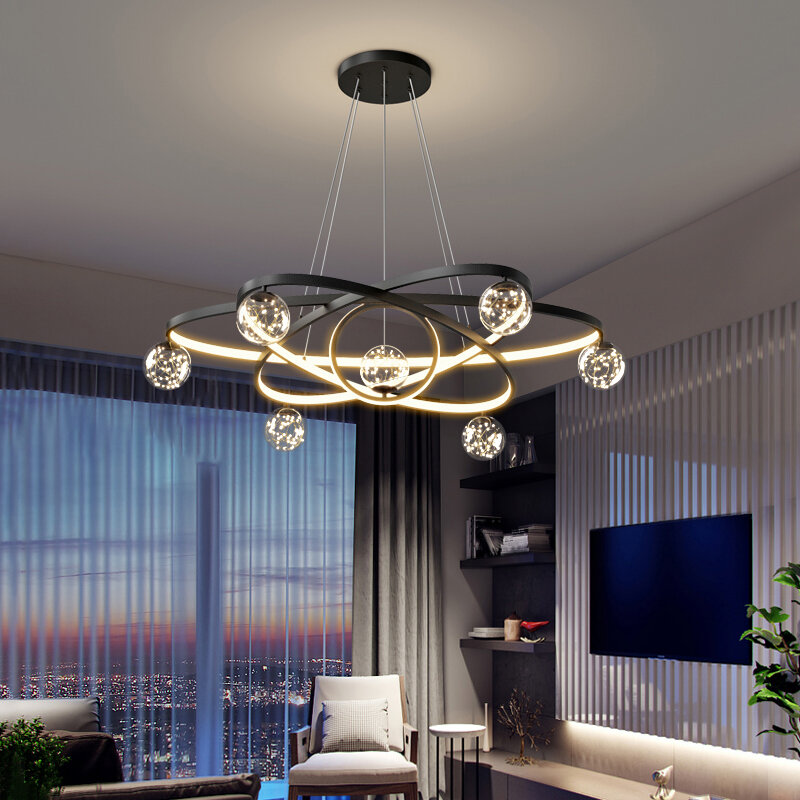 Moderne Minimalistische Led Plafond Kroonluchter Opknoping Draad Armatuur Voor Woonkamer Slaapkamer Lamp Home Decor Indoor Verlichting Zwarte Goud
