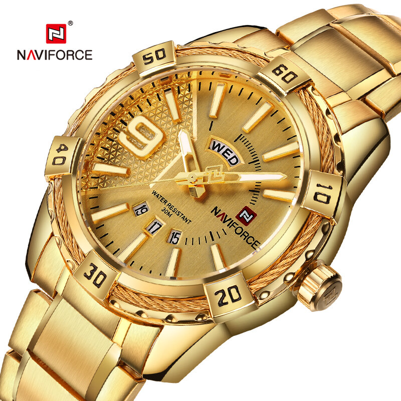 Naviforce relógio de pulso masculino, quartzo, clássico, impermeável, militar, pulseira de aço, marca de luxo, original, moda