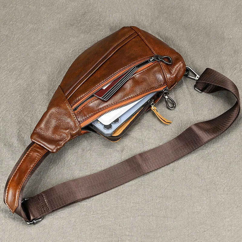 Модная мужская нагрудная винтажная сумка из натуральной воловьей кожи, мужской мессенджер через плечо, Повседневная Уличная Сумка-слинг через плечо