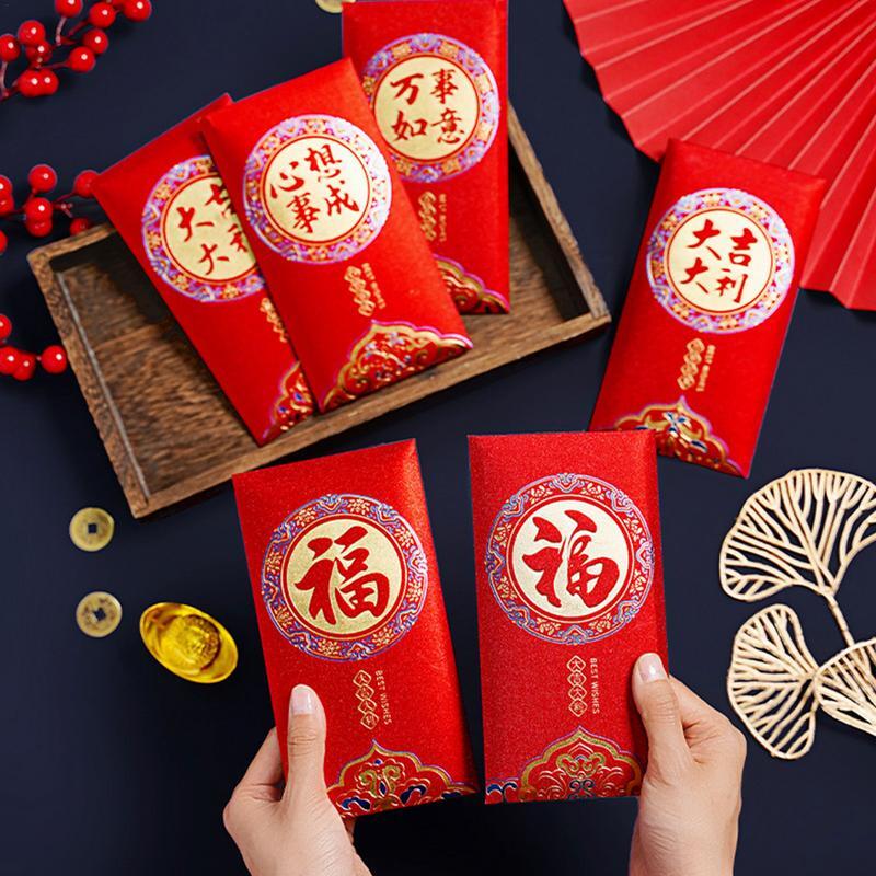 Envelope vermelho do ano novo chinês, símbolo do dragão, bolso da sorte, presente infantil, suprimentos, 2024, 6pcs
