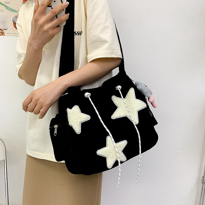 Damska wzór gwiazdy sztruksowa torba Crossbody Casual Tote Lady prosta torba na ramię o dużej pojemności dziewczyna podróżna torba szkolna