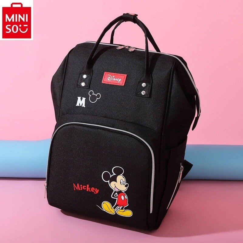 MINISO tas ibu dan bayi, tas ibu, kain Oxford cetakan kartun Mickey, Multi fungsi, kapasitas besar, untuk ibu dan bayi Disney