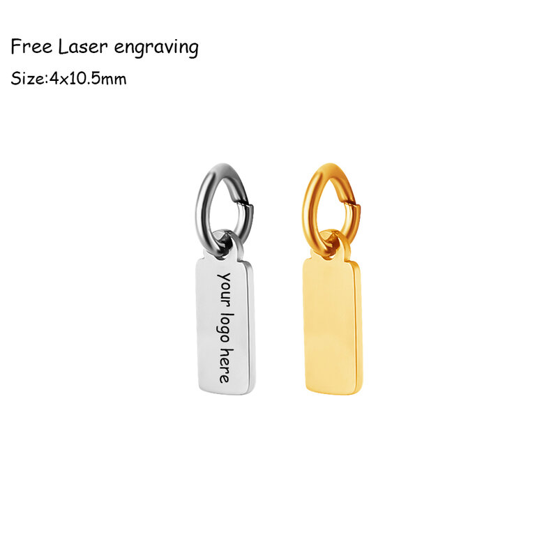 50pcs per lot Stainless Steel Rectangle Tags  4x10.5mm LOGO Tags Logo Metal Label Necklace Tags