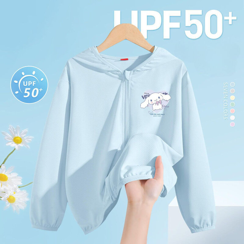 Anime Sanrio Cinnamoroll Kuromi bambini protezione solare giacca Cute My Melody Cartoon Ice Silk traspirante protezione UV giacca regalo
