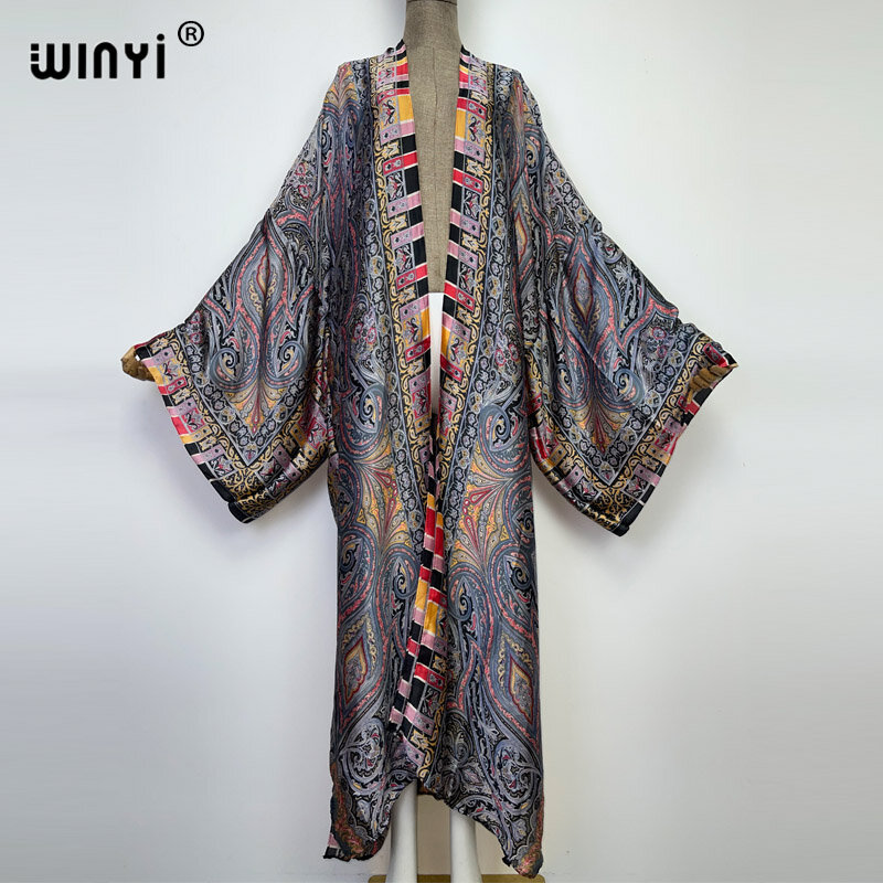 WINYI African national style printing beach Bohemian long Cardigan Cover-up stitch Casual Boho loose Holiday party kimono coat