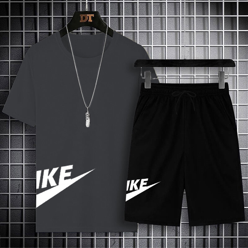 Camiseta de manga curta e conjunto objetivo masculino, casual, roupas esportivas, fitness, verão