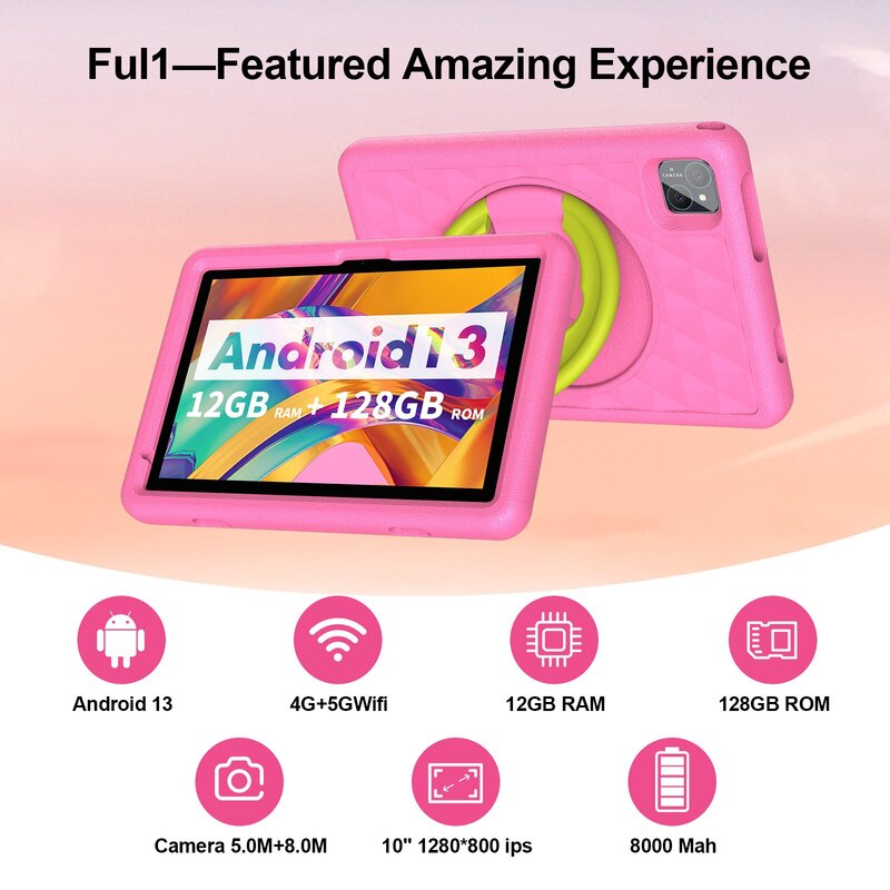 Android 13 Tablet para Crianças, Octa-Core, 4G LTE, Dual SIM, Controle Parental, 12GB de RAM, Expansão 6 + 6, 128 GB de Armazenamento, 10,1 em