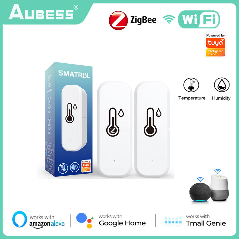 Tuya Zigbee-Sensor de Temperatura e Umidade WiFi, Casa Inteligente, Controlador de Higrômetro Interno, Funciona com Alexa e Google Home