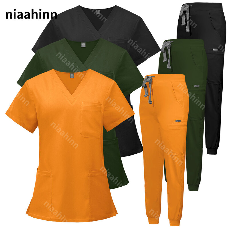 Set infermieristici all'ingrosso Stretch salone di bellezza abbigliamento da lavoro uniformi chirurgiche mediche Pet Hospital Doctor Scrubs Suit accessori per infermiere