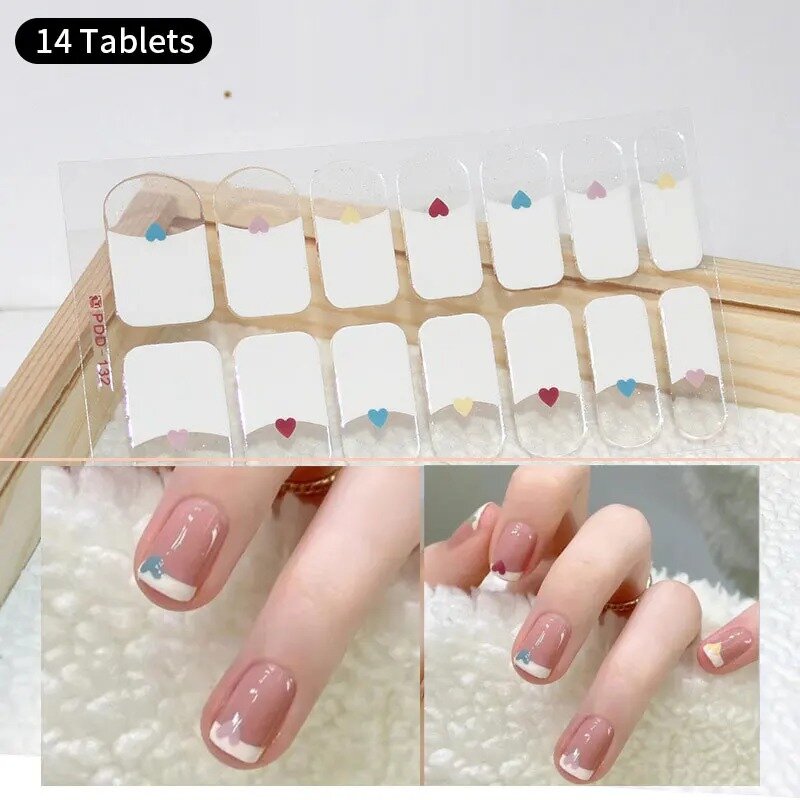 DIY Semi Cured Gel Nail Stickers Long-Lasting Solid Color Fresh Flowers In Spring Nail Strips Patch Slider Full Cover Decal