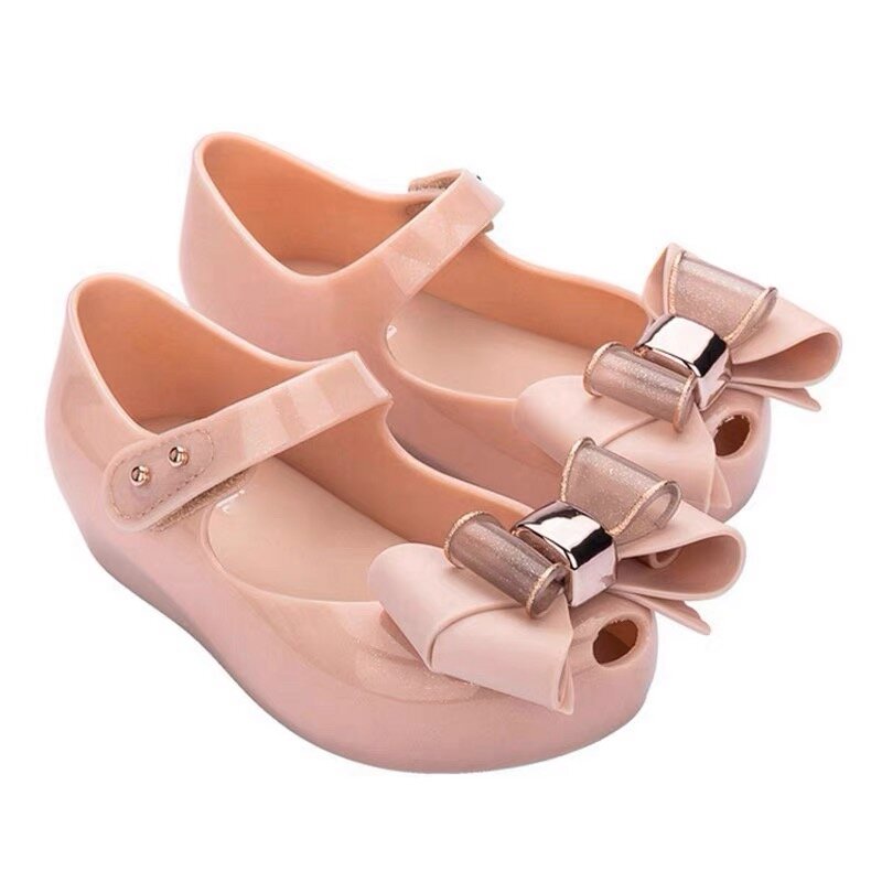 2024 Summer Spring Gilrs Sandals Children Single Jelly Shoes Sister's Fashion Big Bow Princess Flat Summer Beach Sandals