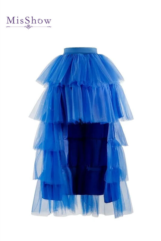 Faldas de tul azul real para mujer, cintura elástica, alto-bajo, mullidas en capas, princesa para ocasiones especiales, falda de tutú para fiesta de boda