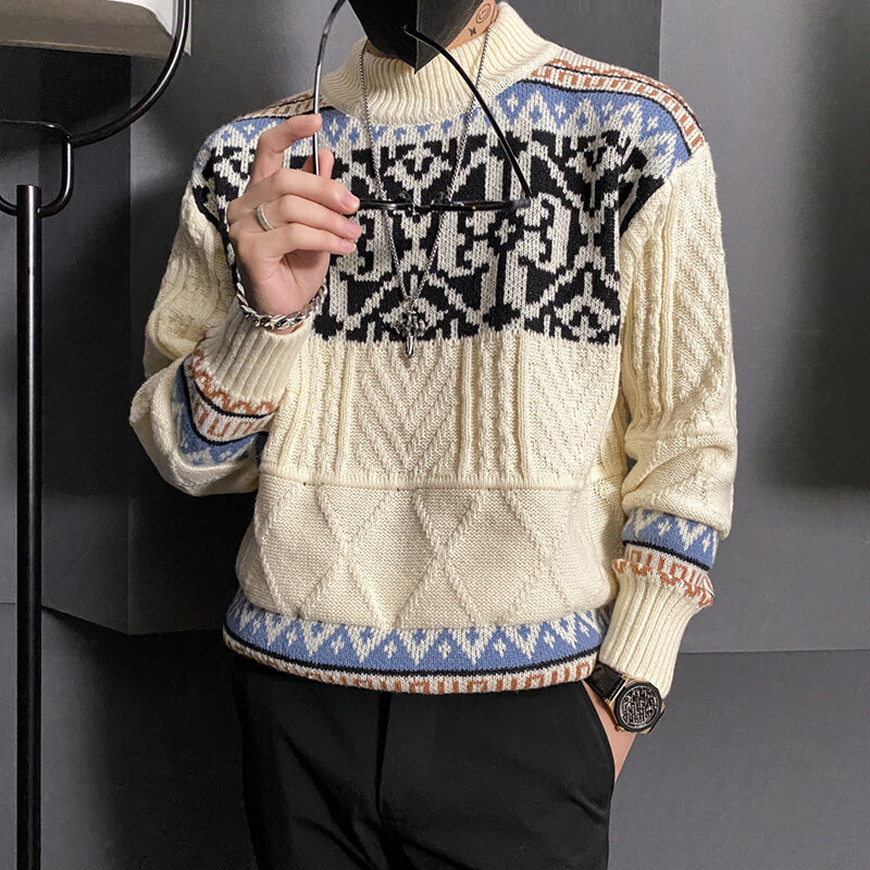 Brand Personality Casual Men's Sweater Long Sleeve Loose Knitted Sweater Street Wear Social Knitwear Top Pullover Homme