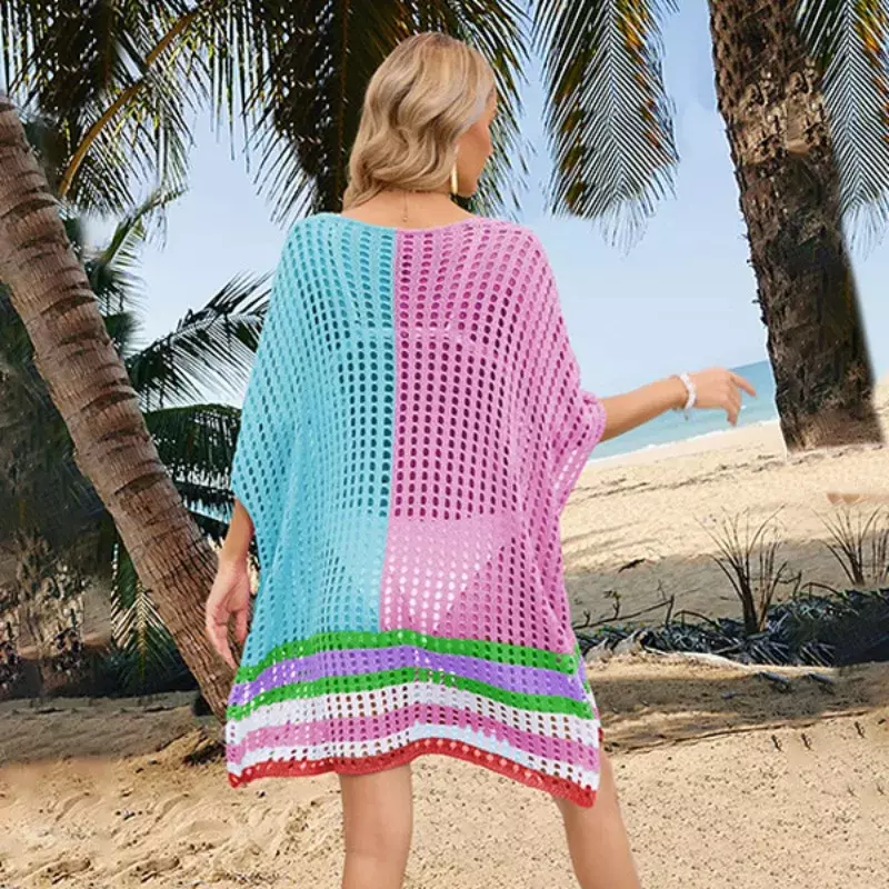 Новинка лета 2024, женская пляжная юбка с вырезами в стиле пэчворк, свободное бикини большого размера, Женский Топ